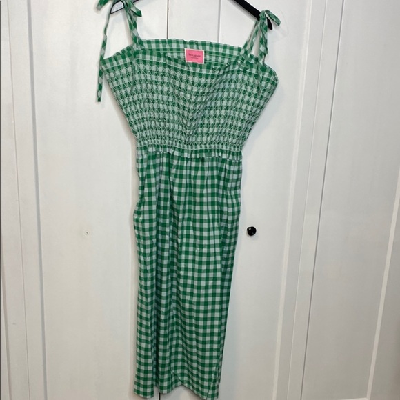 Kate spade Green & White Gingham Smocked-bodice Dress size LG - POCKETS!! - Picture 2 of 11